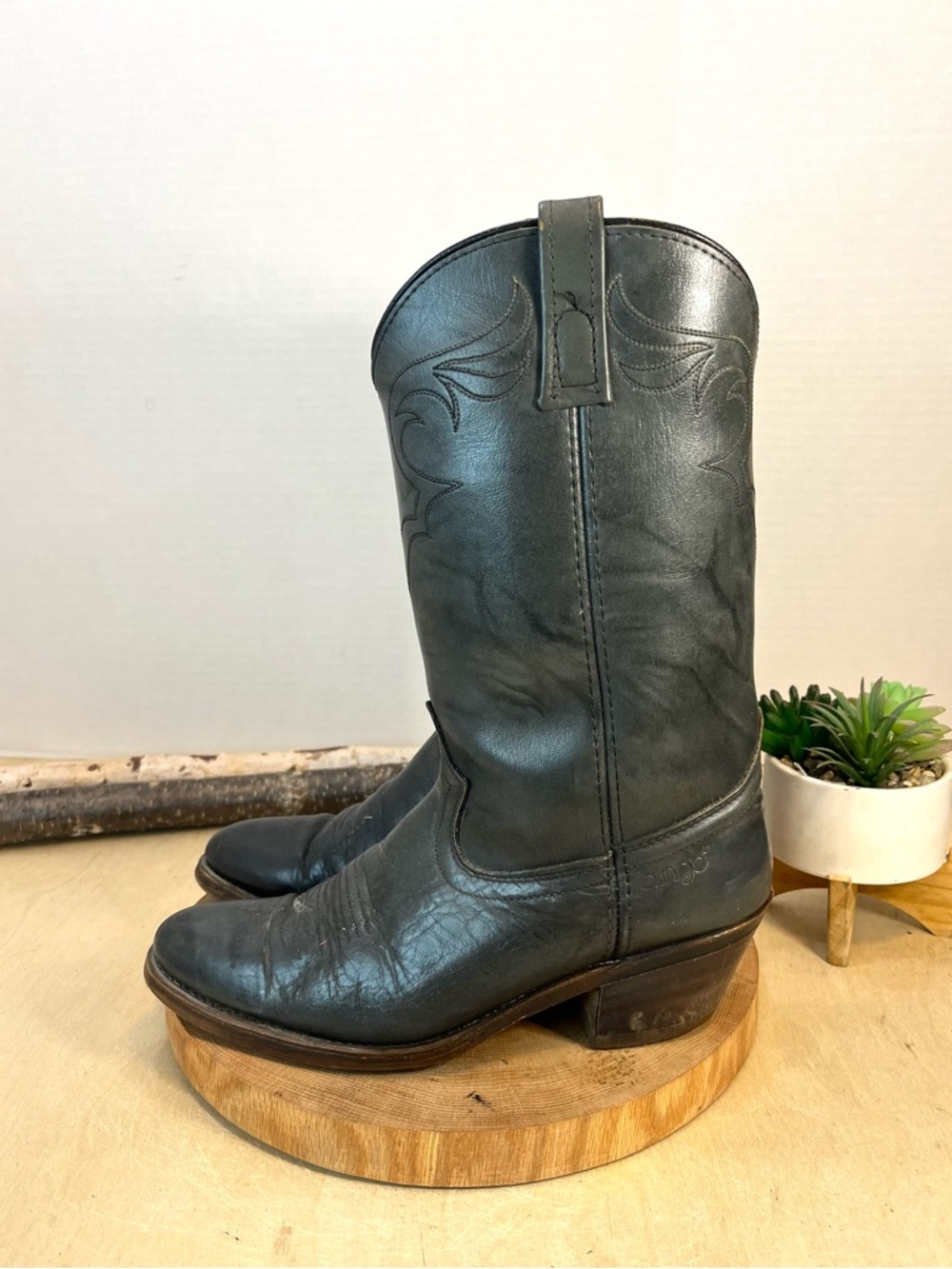 Vintage Dingo 8601 Men's Gray Leather Pull On Cowboy Western Boots Size 9.5D